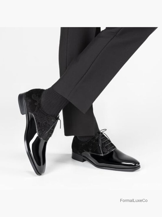 Men\'s Dress Oxford Shoes Patent Leather Lace-Up Tuxedo Shoes
